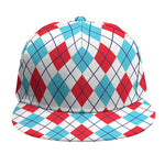 White Red And Blue Argyle Pattern Print Snapback Cap