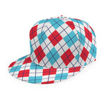 White Red And Blue Argyle Pattern Print Snapback Cap