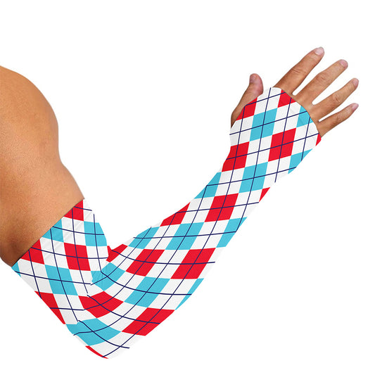White Red And Blue Argyle Pattern Print Sun Protection Arm Sleeves