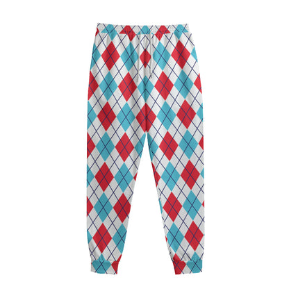 White Red And Blue Argyle Pattern Print Sweatpants