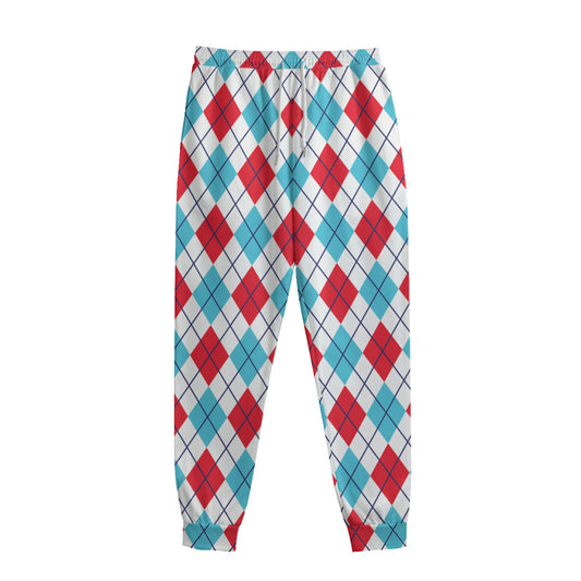 White Red And Blue Argyle Pattern Print Sweatpants