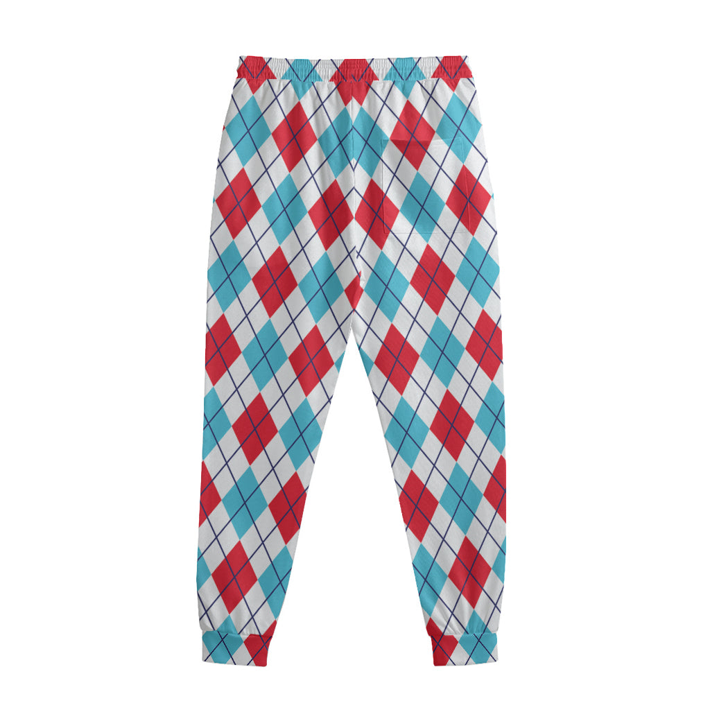 White Red And Blue Argyle Pattern Print Sweatpants