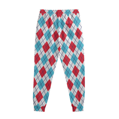 White Red And Blue Argyle Pattern Print Sweatpants