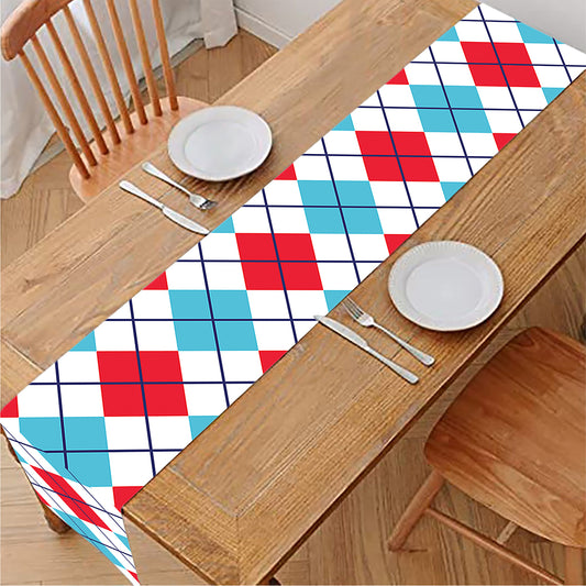 White Red And Blue Argyle Pattern Print Table Runner
