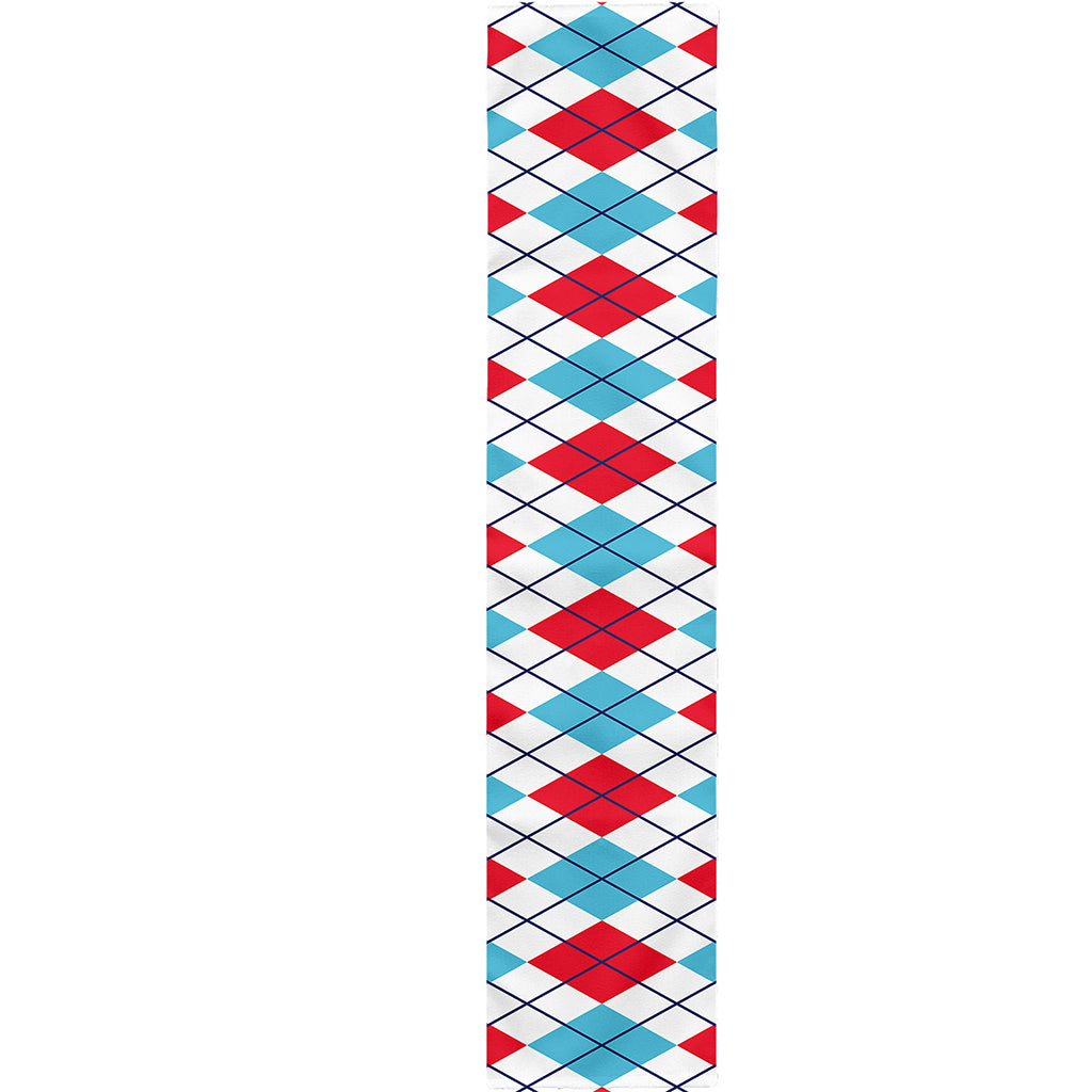 White Red And Blue Argyle Pattern Print Table Runner