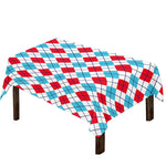 White Red And Blue Argyle Pattern Print Tablecloth