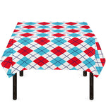 White Red And Blue Argyle Pattern Print Tablecloth