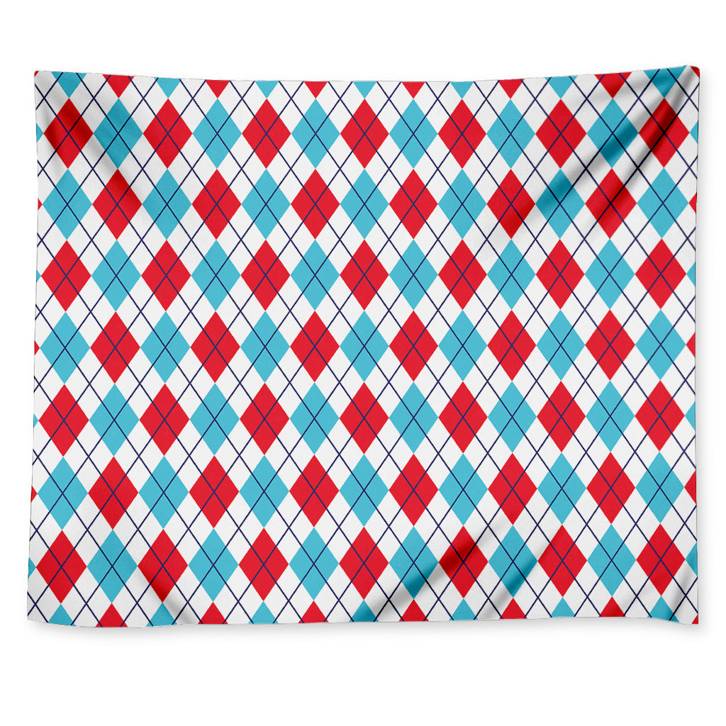 White Red And Blue Argyle Pattern Print Tapestry