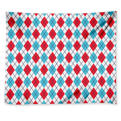 White Red And Blue Argyle Pattern Print Tapestry