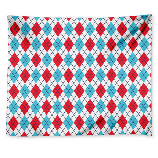 White Red And Blue Argyle Pattern Print Tapestry