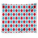 White Red And Blue Argyle Pattern Print Tapestry