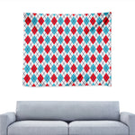 White Red And Blue Argyle Pattern Print Tapestry