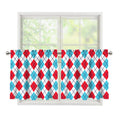 White Red And Blue Argyle Pattern Print Tier Curtains