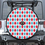 White Red And Blue Argyle Pattern Print Tire Cover With Camera Hole