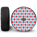 White Red And Blue Argyle Pattern Print Tire Cover With Camera Hole