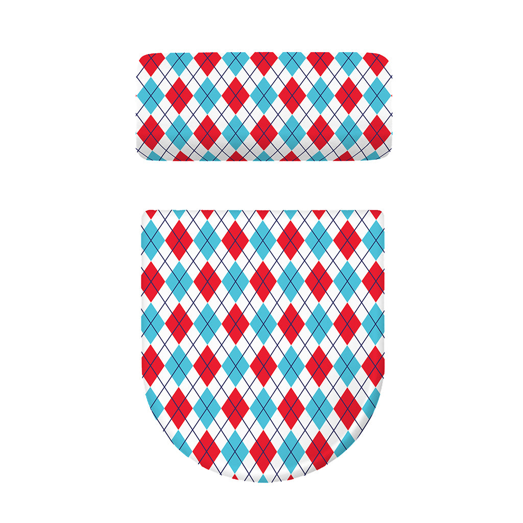 White Red And Blue Argyle Pattern Print Toilet Lid And Tank Cover Set