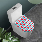 White Red And Blue Argyle Pattern Print Toilet Lid Cover