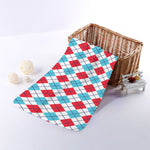 White Red And Blue Argyle Pattern Print Towel