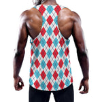 White Red And Blue Argyle Pattern Print Training Tank Top