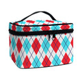 White Red And Blue Argyle Pattern Print Travel Makeup Bag