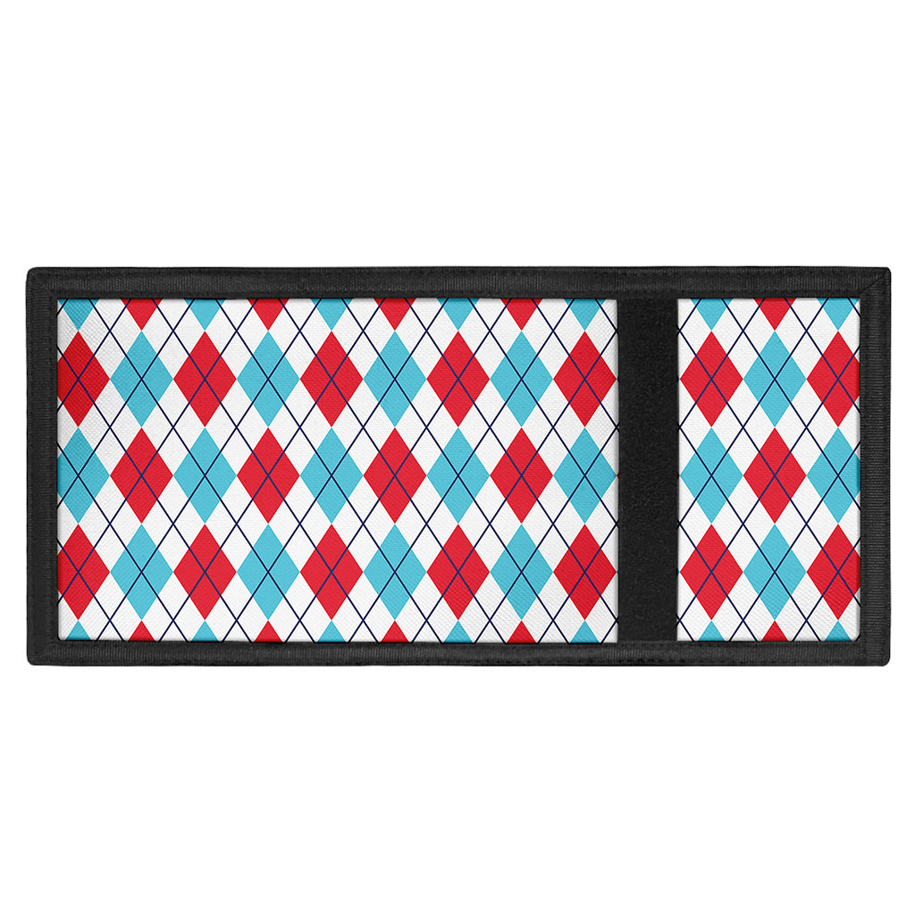 White Red And Blue Argyle Pattern Print Trifold Wallet