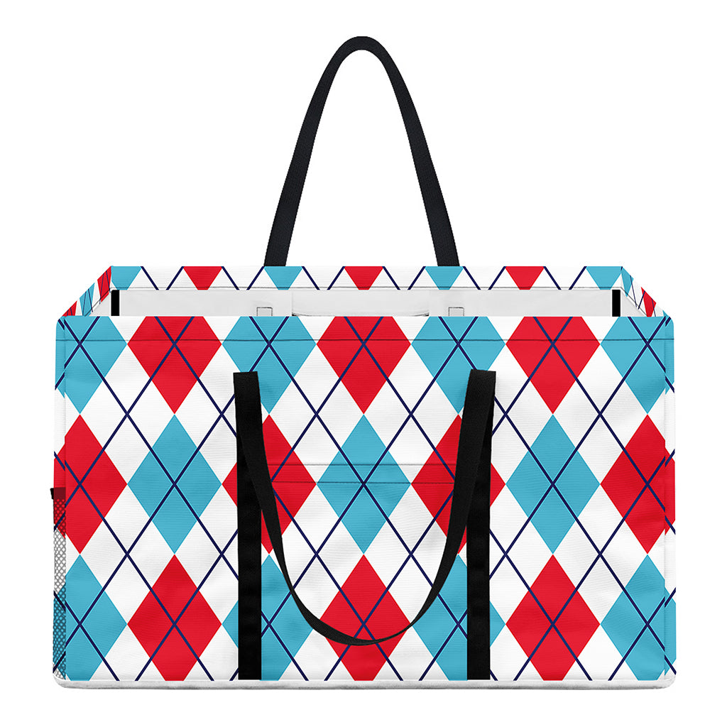 White Red And Blue Argyle Pattern Print Utility Tote Bag