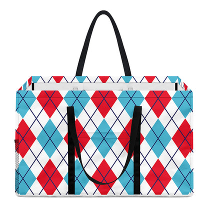 White Red And Blue Argyle Pattern Print Utility Tote Bag