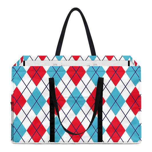 White Red And Blue Argyle Pattern Print Utility Tote Bag