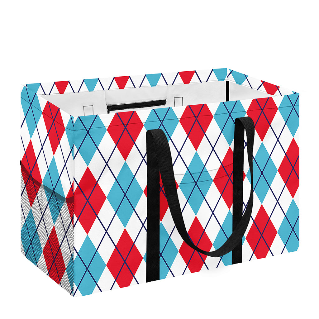 White Red And Blue Argyle Pattern Print Utility Tote Bag