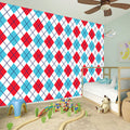 White Red And Blue Argyle Pattern Print Wall Sticker