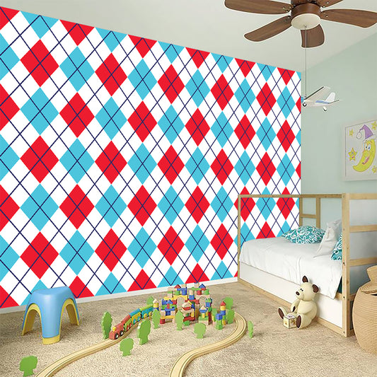 White Red And Blue Argyle Pattern Print Wall Sticker