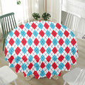 White Red And Blue Argyle Pattern Print Waterproof Round Tablecloth