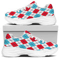 White Red And Blue Argyle Pattern Print White Chunky Shoes