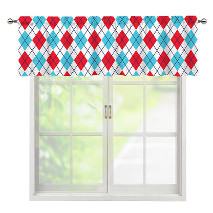 White Red And Blue Argyle Pattern Print Window Valance
