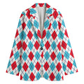White Red And Blue Argyle Pattern Print Women's Blazer