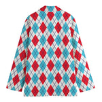 White Red And Blue Argyle Pattern Print Women's Blazer