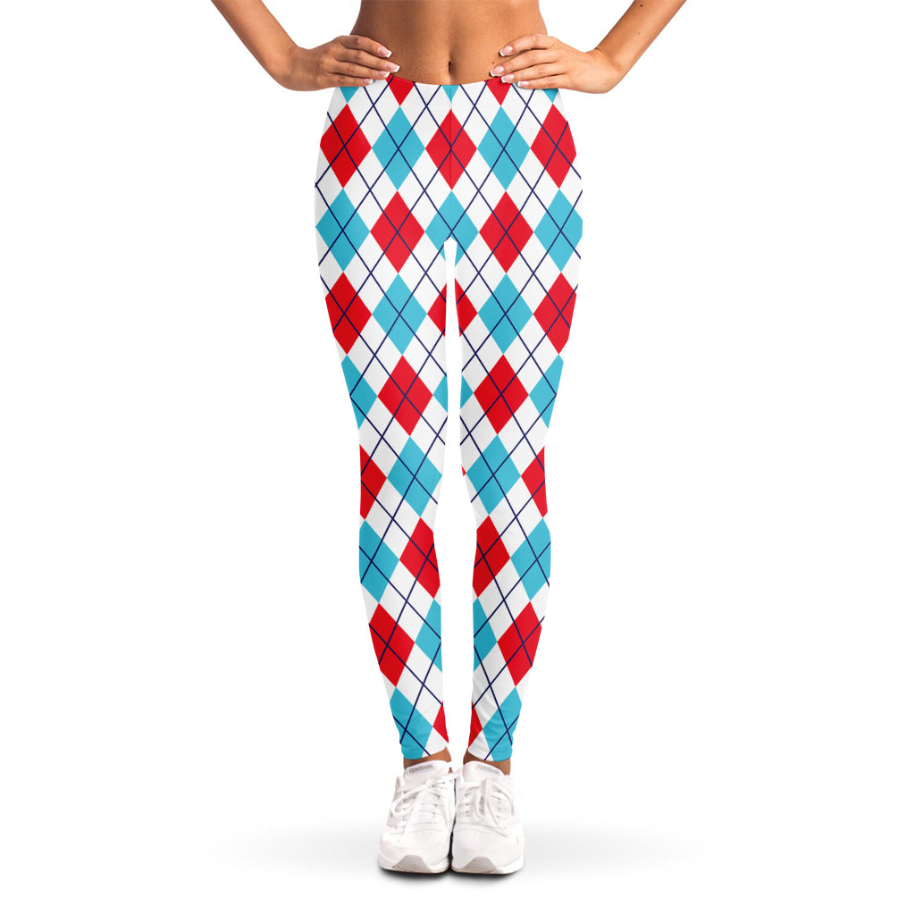 White Red And Blue Argyle Pattern Print Women's Leggings