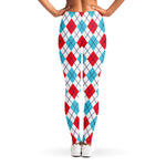 White Red And Blue Argyle Pattern Print Women's Leggings