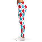 White Red And Blue Argyle Pattern Print Women's Leggings