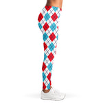 White Red And Blue Argyle Pattern Print Women's Leggings