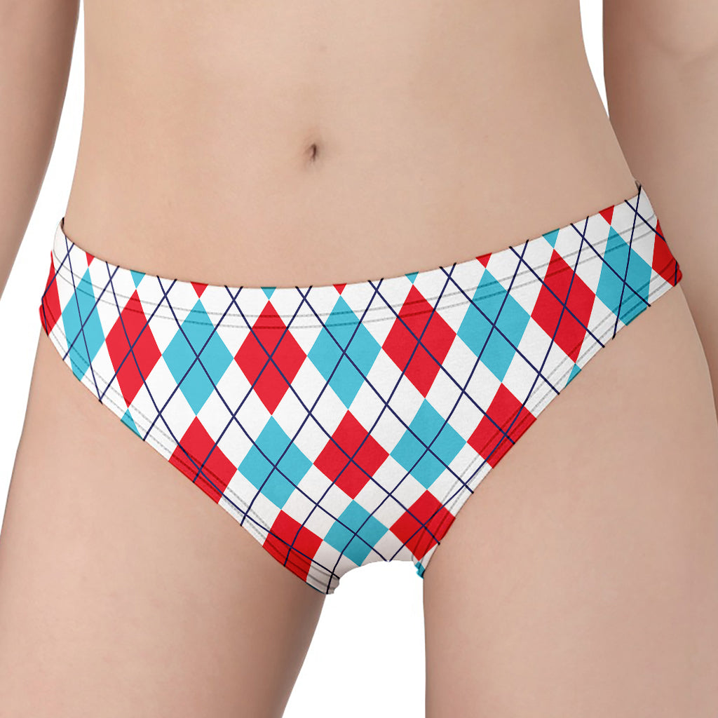 White Red And Blue Argyle Pattern Print Women's Panties