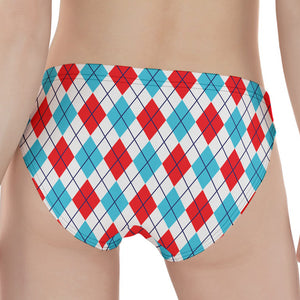 White Red And Blue Argyle Pattern Print Women's Panties