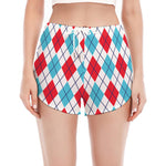 White Red And Blue Argyle Pattern Print Women's Split Running Shorts
