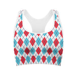 White Red And Blue Argyle Pattern Print Women's Sports Bra