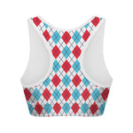 White Red And Blue Argyle Pattern Print Women's Sports Bra