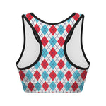 White Red And Blue Argyle Pattern Print Women's Sports Bra