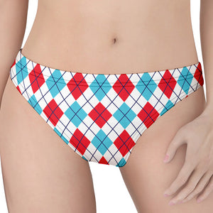 White Red And Blue Argyle Pattern Print Women's Thong