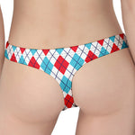 White Red And Blue Argyle Pattern Print Women's Thong