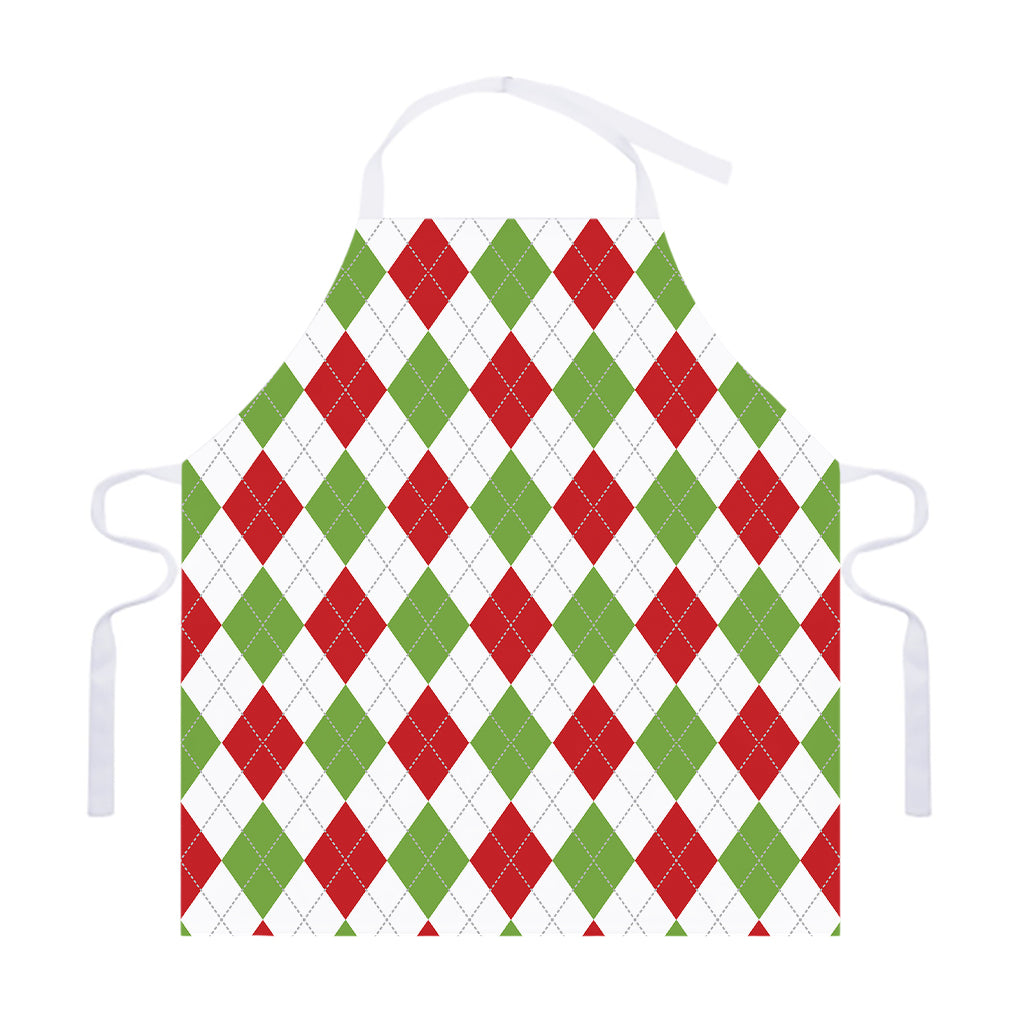 White Red And Green Argyle Pattern Print Adjustable Apron