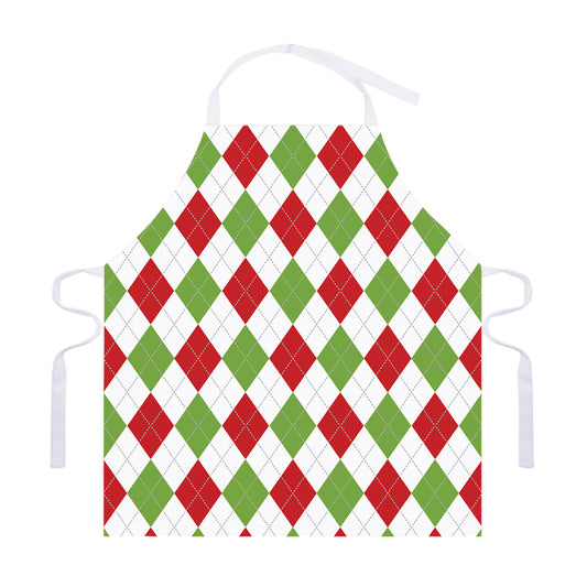 White Red And Green Argyle Pattern Print Adjustable Apron